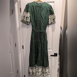 Love By Design Green Maxi Dress with White Embroidery